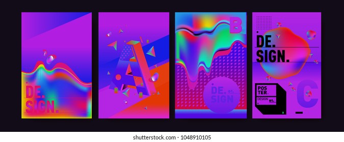 Abstract liquid and geometric colorful background poster and cover design. Blue, yellow, red, orange, pink and green. Vector alphabet poster template in Eps10.