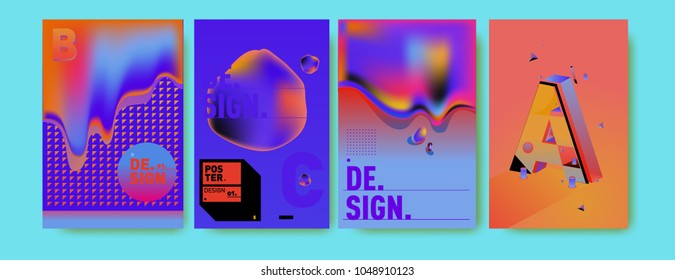 Abstract liquid and geometric colorful background poster and cover design. Blue, yellow, red, orange, pink and green. Vector alphabet poster template in Eps10.