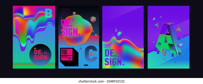 Abstract liquid and geometric colorful background poster and cover design. Blue, yellow, red, orange, pink and green. Vector alphabet poster template in Eps10.