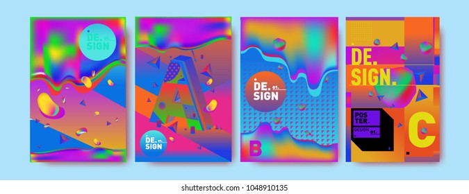 Abstract liquid and geometric colorful background poster and cover design. Blue, yellow, red, orange, pink and green. Vector alphabet poster template in Eps10.