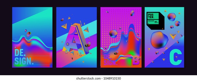 Abstract liquid and geometric colorful background poster and cover design. Blue, yellow, red, orange, pink and green. Vector alphabet poster template in Eps10.