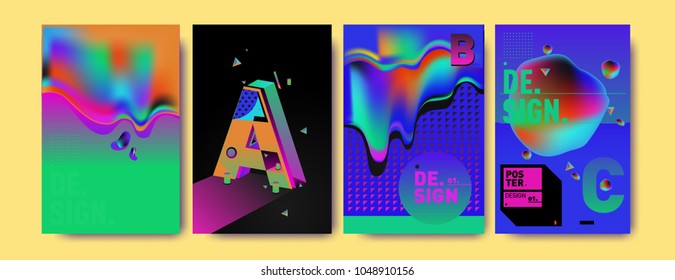 Abstract liquid and geometric colorful background poster and cover design. Blue, yellow, red, orange, pink and green. Vector alphabet poster template in Eps10.