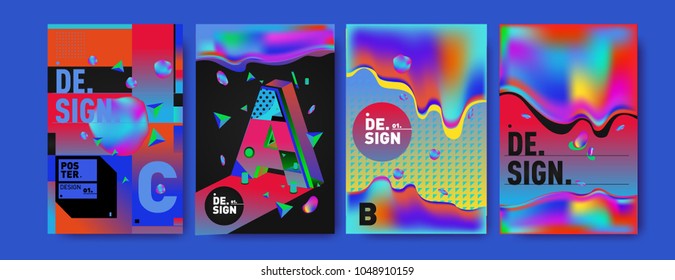 Abstract liquid and geometric colorful background poster and cover design. Blue, yellow, red, orange, pink and green. Vector alphabet poster template in Eps10.