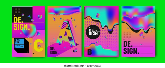 Abstract liquid and geometric colorful background poster and cover design. Blue, yellow, red, orange, pink and green. Vector alphabet poster template in Eps10.