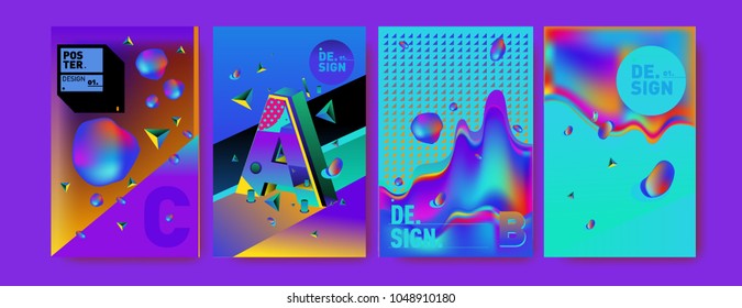 Abstract liquid and geometric colorful background poster and cover design. Blue, yellow, red, orange, pink and green. Vector alphabet poster template in Eps10.