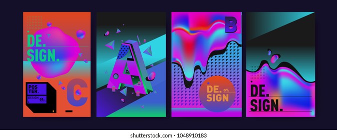 Abstract liquid and geometric colorful background poster and cover design. Blue, yellow, red, orange, pink and green. Vector alphabet poster template in Eps10.
