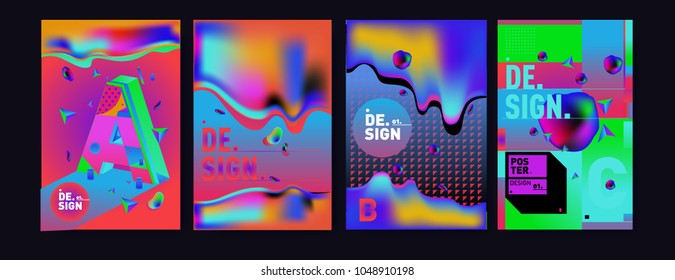 Abstract liquid and geometric colorful background poster and cover design. Blue, yellow, red, orange, pink and green. Vector alphabet poster template in Eps10.