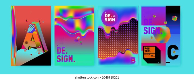 Abstract liquid and geometric colorful background poster and cover design. Blue, yellow, red, orange, pink and green. Vector alphabet poster template in Eps10.
