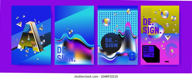 Abstract liquid and geometric colorful background poster and cover design. Blue, yellow, red, orange, pink and green. Vector alphabet poster template in Eps10.
