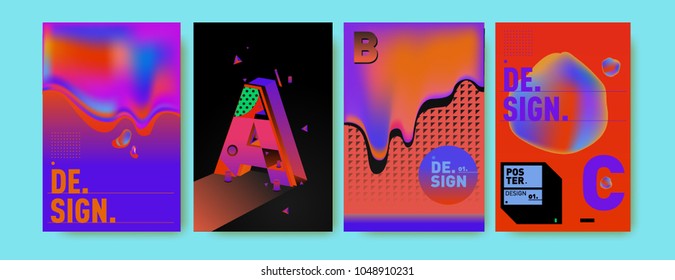 Abstract liquid and geometric colorful background poster and cover design. Blue, yellow, red, orange, pink and green. Vector alphabet poster template in Eps10.