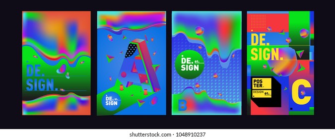 Abstract liquid and geometric colorful background poster and cover design. Blue, yellow, red, orange, pink and green. Vector alphabet poster template in Eps10.
