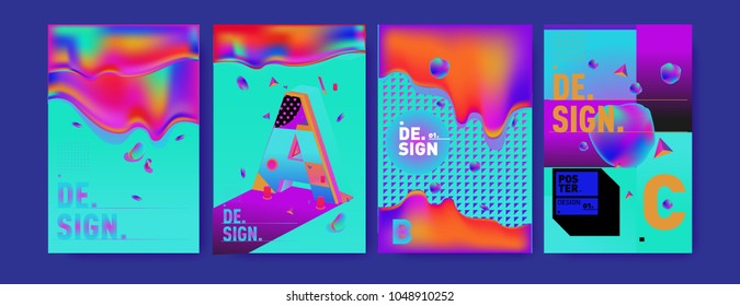 Abstract liquid and geometric colorful background poster and cover design. Blue, yellow, red, orange, pink and green. Vector alphabet poster template in Eps10.