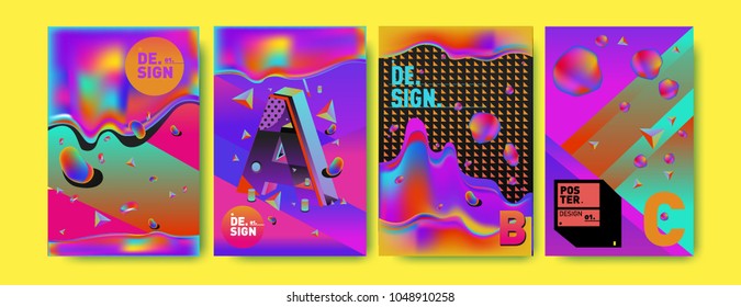 Abstract liquid and geometric colorful background poster and cover design. Blue, yellow, red, orange, pink and green. Vector alphabet poster template in Eps10.