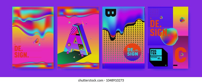 Abstract liquid and geometric colorful background poster and cover design. Blue, yellow, red, orange, pink and green. Vector alphabet poster template in Eps10.