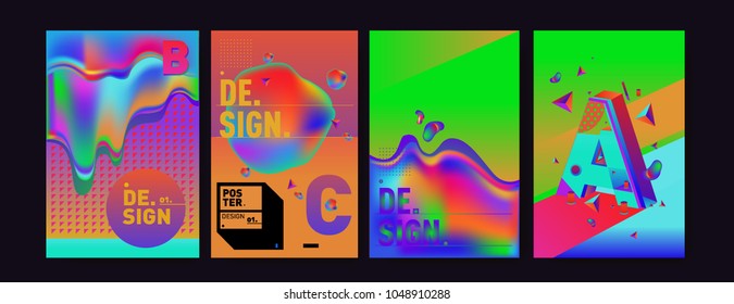 Abstract liquid and geometric colorful background poster and cover design. Blue, yellow, red, orange, pink and green. Vector alphabet poster template in Eps10.