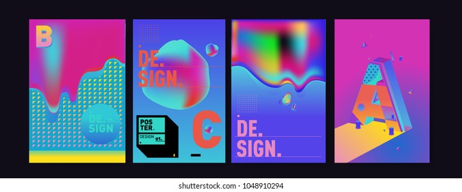 Abstract liquid and geometric colorful background poster and cover design. Blue, yellow, red, orange, pink and green. Vector alphabet poster template in Eps10.