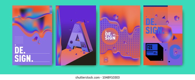 Abstract liquid and geometric colorful background poster and cover design. Blue, yellow, red, orange, pink and green. Vector alphabet poster template in Eps10.