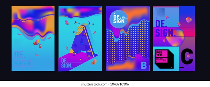 Abstract liquid and geometric colorful background poster and cover design. Blue, yellow, red, orange, pink and green. Vector alphabet poster template in Eps10.