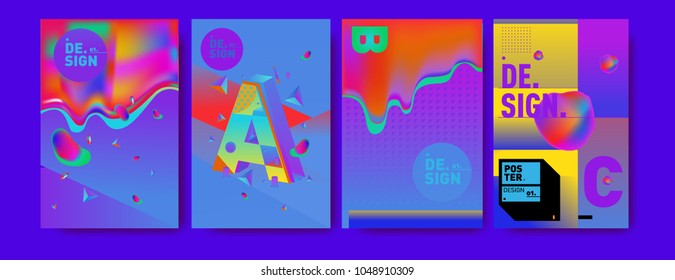 Abstract liquid and geometric colorful background poster and cover design. Blue, yellow, red, orange, pink and green. Vector alphabet poster template in Eps10.