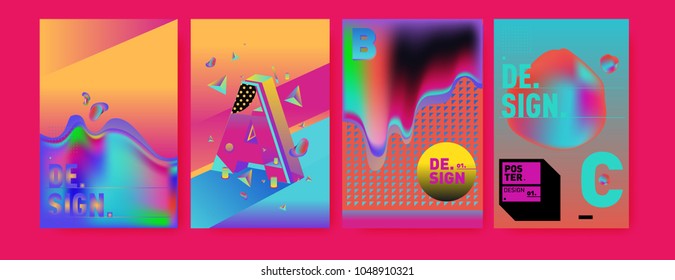 Abstract liquid and geometric colorful background poster and cover design. Blue, yellow, red, orange, pink and green. Vector alphabet poster template in Eps10.