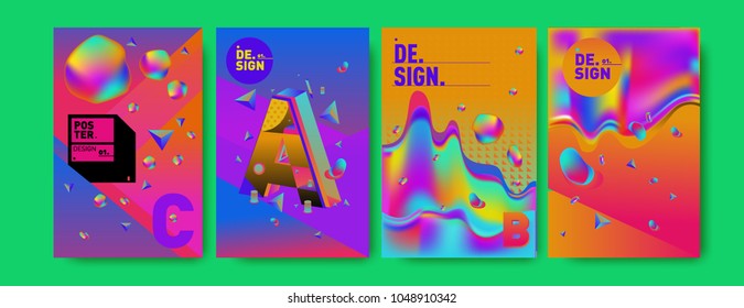 Abstract liquid and geometric colorful background poster and cover design. Blue, yellow, red, orange, pink and green. Vector alphabet poster template in Eps10.