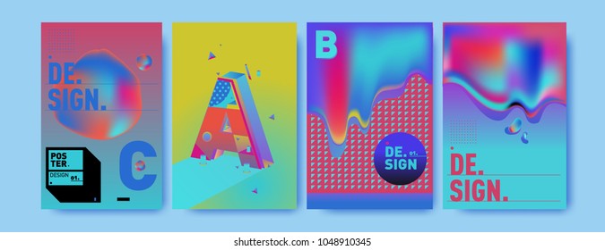 Abstract liquid and geometric colorful background poster and cover design. Blue, yellow, red, orange, pink and green. Vector alphabet poster template in Eps10.