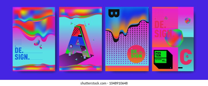 Abstract liquid and geometric colorful background poster and cover design. Blue, yellow, red, orange, pink and green. Vector alphabet poster template in Eps10.