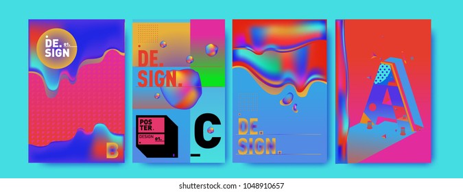 Abstract liquid and geometric colorful background poster and cover design. Blue, yellow, red, orange, pink and green. Vector alphabet poster template in Eps10.