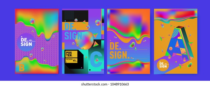 Abstract liquid and geometric colorful background poster and cover design. Blue, yellow, red, orange, pink and green. Vector alphabet poster template in Eps10.