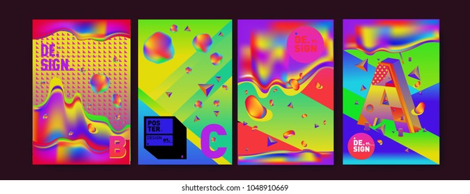 Abstract liquid and geometric colorful background poster and cover design. Blue, yellow, red, orange, pink and green. Vector alphabet poster template in Eps10.