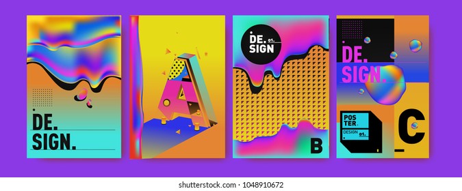 Abstract liquid and geometric colorful background poster and cover design. Blue, yellow, red, orange, pink and green. Vector alphabet poster template in Eps10.