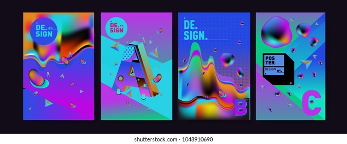Abstract liquid and geometric colorful background poster and cover design. Blue, yellow, red, orange, pink and green. Vector alphabet poster template in Eps10.