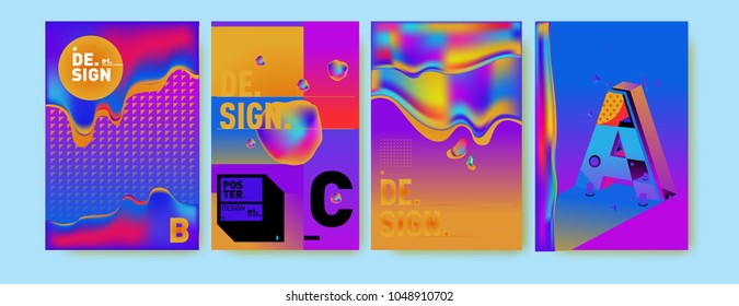 Abstract liquid and geometric colorful background poster and cover design. Blue, yellow, red, orange, pink and green. Vector alphabet poster template in Eps10.