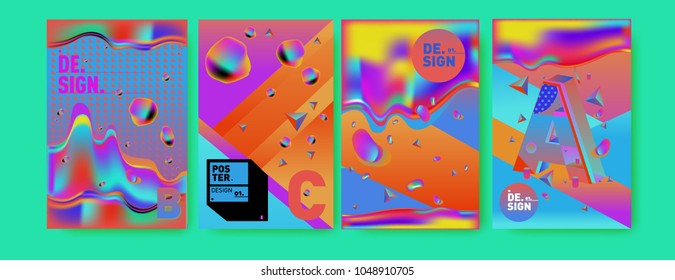 Abstract liquid and geometric colorful background poster and cover design. Blue, yellow, red, orange, pink and green. Vector alphabet poster template in Eps10.