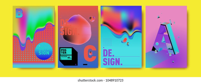 Abstract liquid and geometric colorful background poster and cover design. Blue, yellow, red, orange, pink and green. Vector alphabet poster template in Eps10.