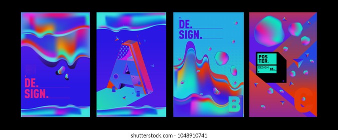 Abstract liquid and geometric colorful background poster and cover design. Blue, yellow, red, orange, pink and green. Vector alphabet poster template in Eps10.