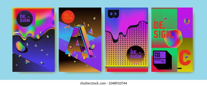 Abstract liquid and geometric colorful background poster and cover design. Blue, yellow, red, orange, pink and green. Vector alphabet poster template in Eps10.