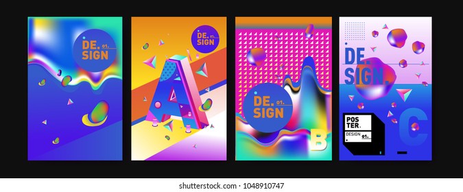 Abstract liquid and geometric colorful background poster and cover design. Blue, yellow, red, orange, pink and green. Vector alphabet poster template in Eps10.