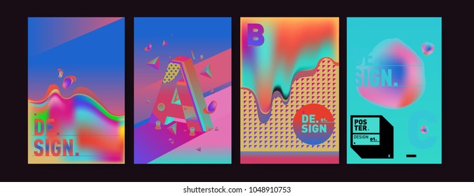 Abstract liquid and geometric colorful background poster and cover design. Blue, yellow, red, orange, pink and green. Vector alphabet poster template in Eps10.