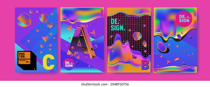 Abstract liquid and geometric colorful background poster and cover design. Blue, yellow, red, orange, pink and green. Vector alphabet poster template in Eps10.