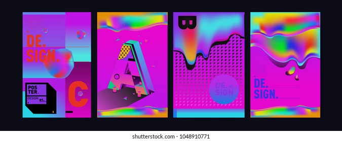 Abstract liquid and geometric colorful background poster and cover design. Blue, yellow, red, orange, pink and green. Vector alphabet poster template in Eps10.