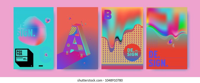 Abstract liquid and geometric colorful background poster and cover design. Blue, yellow, red, orange, pink and green. Vector alphabet poster template in Eps10.