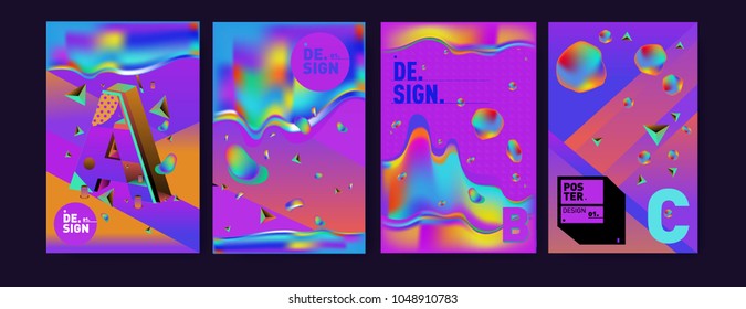 Abstract liquid and geometric colorful background poster and cover design. Blue, yellow, red, orange, pink and green. Vector alphabet poster template in Eps10.