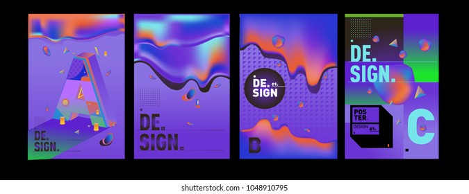 Abstract liquid and geometric colorful background poster and cover design. Blue, yellow, red, orange, pink and green. Vector alphabet poster template in Eps10.