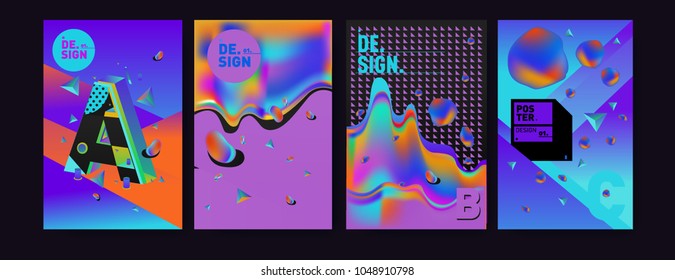 Abstract liquid and geometric colorful background poster and cover design. Blue, yellow, red, orange, pink and green. Vector alphabet poster template in Eps10.