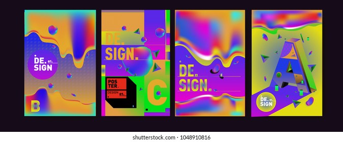 Abstract liquid and geometric colorful background poster and cover design. Blue, yellow, red, orange, pink and green. Vector alphabet poster template in Eps10.