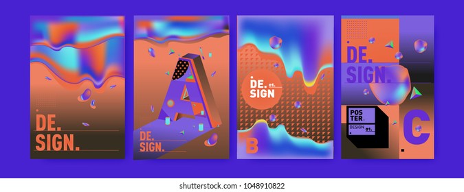Abstract liquid and geometric colorful background poster and cover design. Blue, yellow, red, orange, pink and green. Vector alphabet poster template in Eps10.