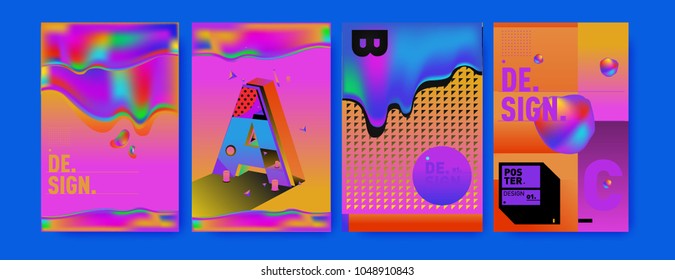 Abstract liquid and geometric colorful background poster and cover design. Blue, yellow, red, orange, pink and green. Vector alphabet poster template in Eps10.
