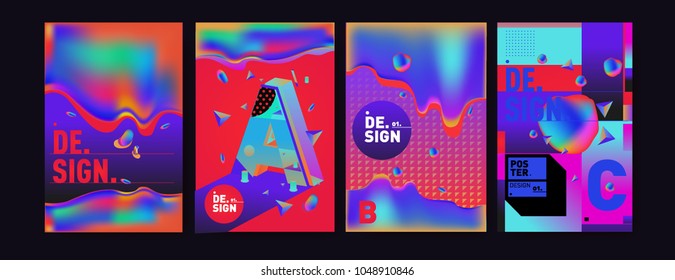 Abstract liquid and geometric colorful background poster and cover design. Blue, yellow, red, orange, pink and green. Vector alphabet poster template in Eps10.