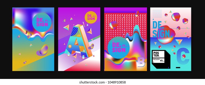 Abstract liquid and geometric colorful background poster and cover design. Blue, yellow, red, orange, pink and green. Vector alphabet poster template in Eps10.